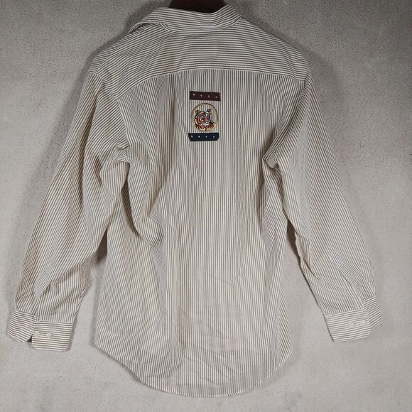 Tiger Theme Womens Blouse Infinity Fashion S Gold & White Pin Strips Button-up - Picture 2 of 5